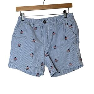 Chubbies Boys Medium American Flag Sailboat Blue Seersucker Shorts Nautical Prep